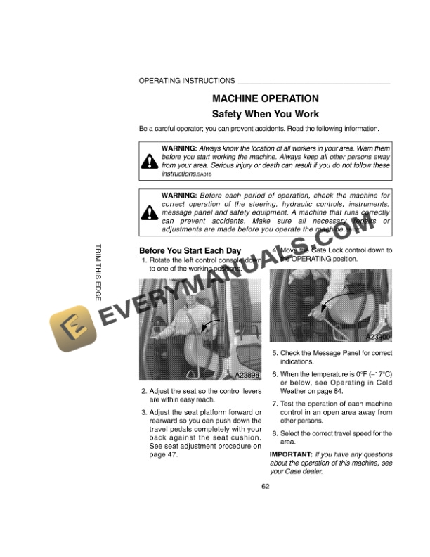 Case 9010B Excavator Operator Manual 9-25811-3