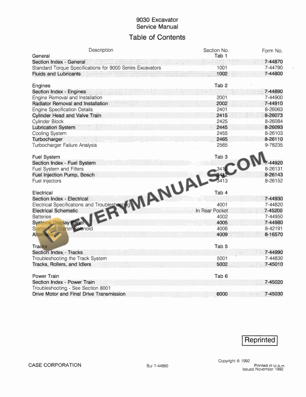case 9030 excavator service manual 7 44860 1