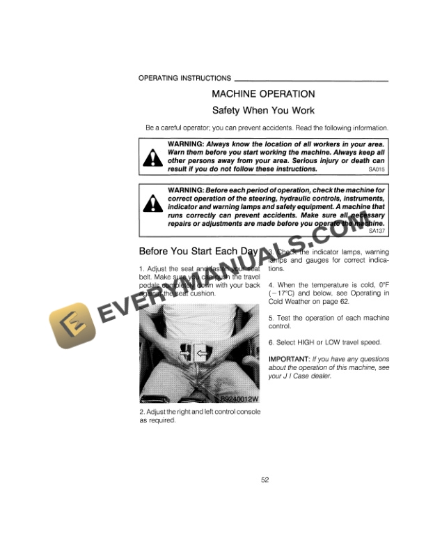 Case 9040 Excavator Operator Manual 9-23810-3