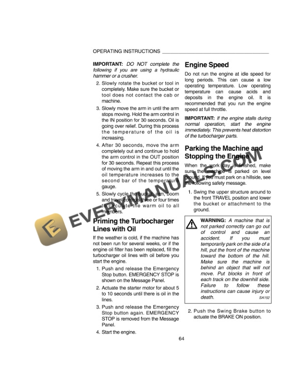 Case 9045B Excavator Operator Manual 6-1250NA-3
