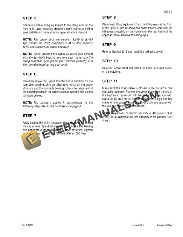 Case 9050B Excavator Service Manual 7-64192-5