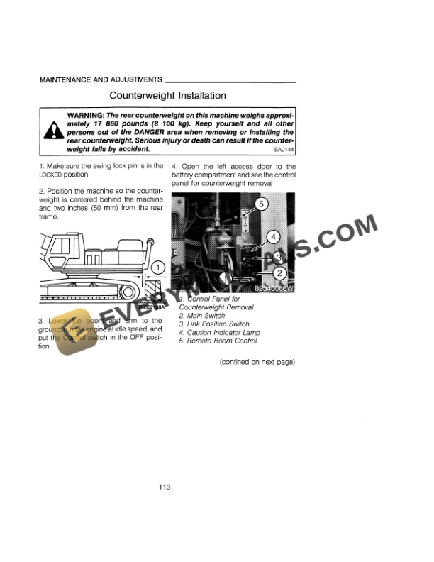Case 9060 Excavator Operator Manual 9-23830-5