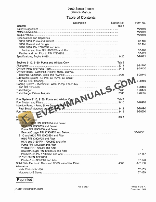 case 9100 series tractor service manual 8 91571 1