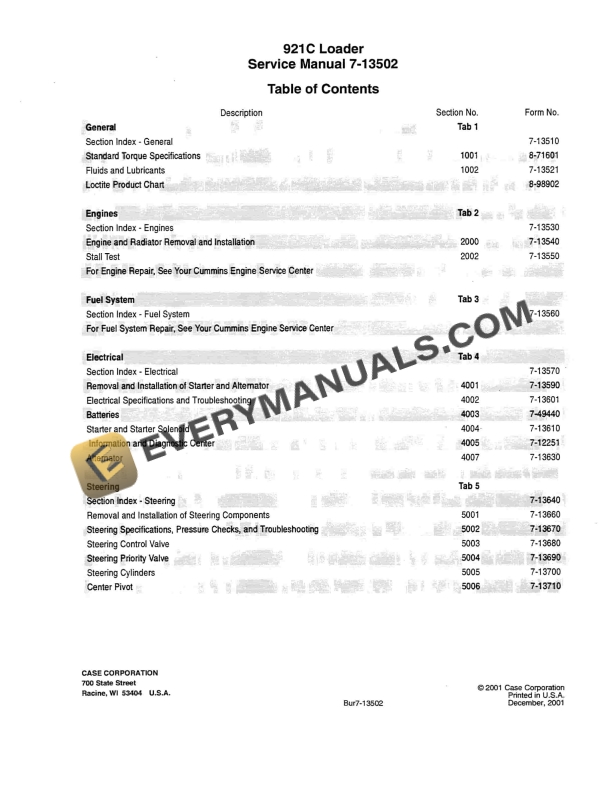 case 921c loader service manual 7 13502 1