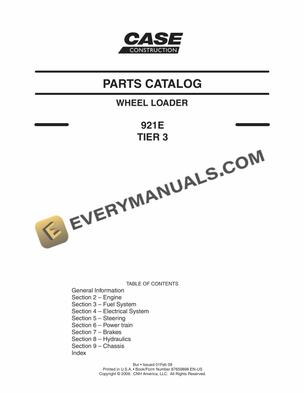 Case 921E Tier 3 Wheel Loader Parts Catalog 87659898 EN-US PDF