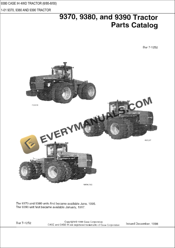Case 9370, 9380, 9390 Tractor Parts Catalog 7-1252 PDF