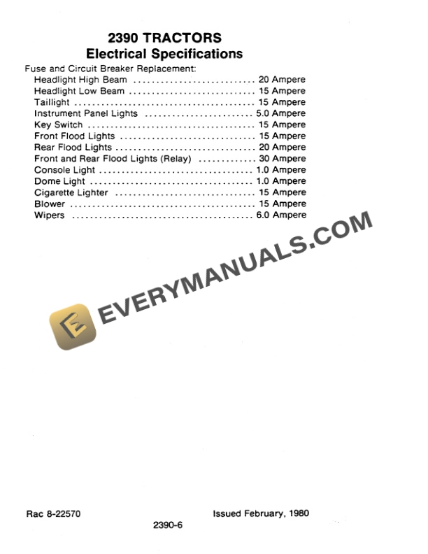 Case Agricultural Equipment Tractor Specification Manual 8-22570-3