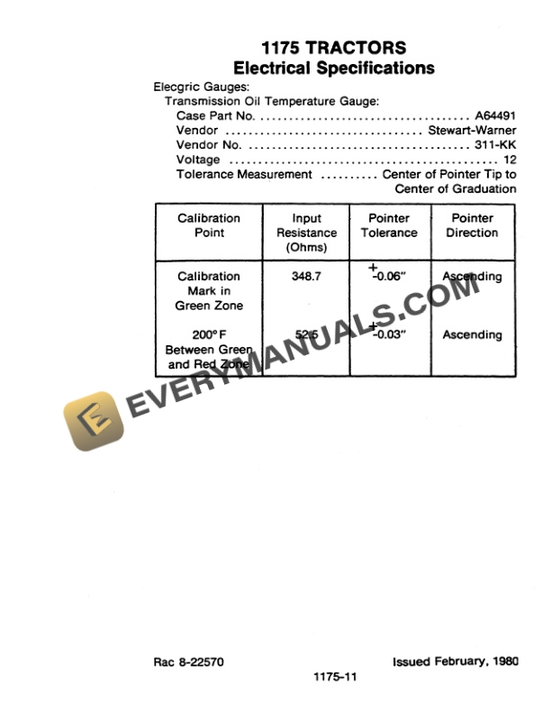 Case Agricultural Equipment Tractor Specification Manual 8-22570-5