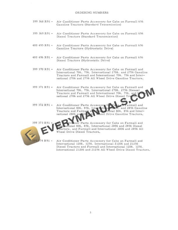 Case Air Conditioner for Operator cab IH 656, 706, 756, 806, 856, 1206, 1256, 2706, 2756, 2806, 2856, 21206, 21256 Tractor Operator Manual 1082686R1-2