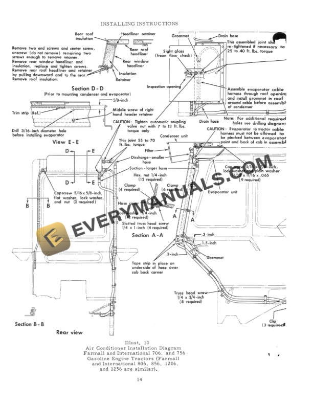Case Air Conditioner for Operator cab IH 656, 706, 756, 806, 856, 1206, 1256, 2706, 2756, 2806, 2856, 21206, 21256 Tractor Operator Manual 1082686R1-4
