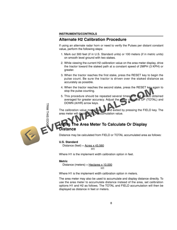 Case Area Meter Supplement For 9100, 9200, 9300 Series Tractor Operator Manual 6-3130.-5