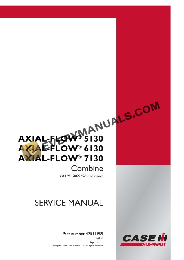 case axial flow 5130 6130 7130 combine service manual 47511959 1
