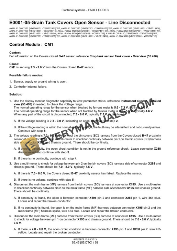 Case Axial-Flow 7120, 8120, 9120 Combine Service Manual 47471650-2