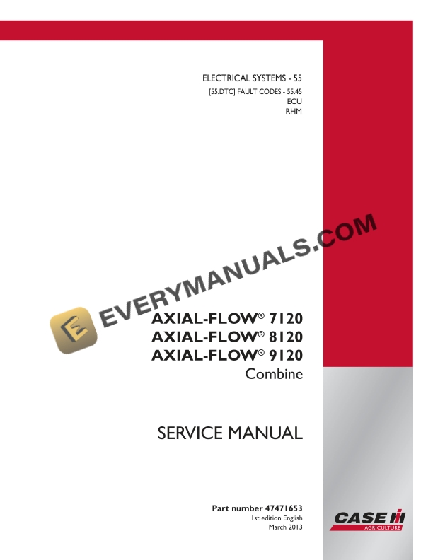 Case Axial-Flow 7120, 8120, 9120 Combine Service Manual 47471653 PDF