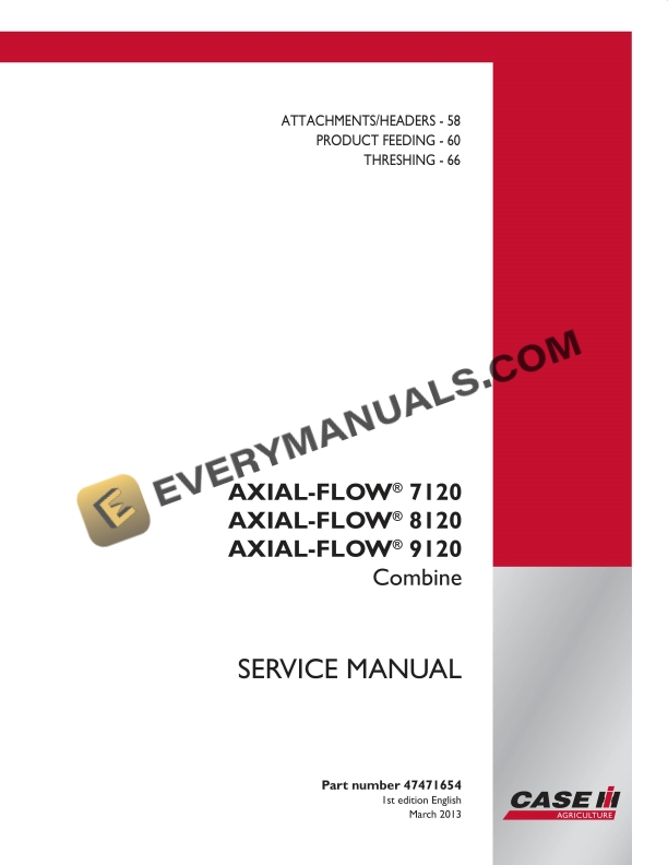 Case Axial-Flow 7120, 8120, 9120 Combine Service Manual 47471654 PDF