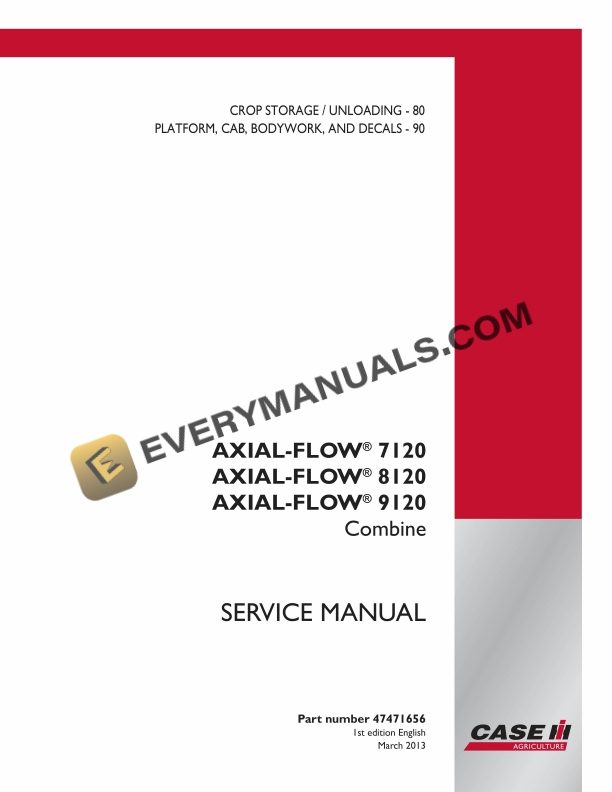 case axial flow 7120 8120 9120 combine service manual 47471656 1