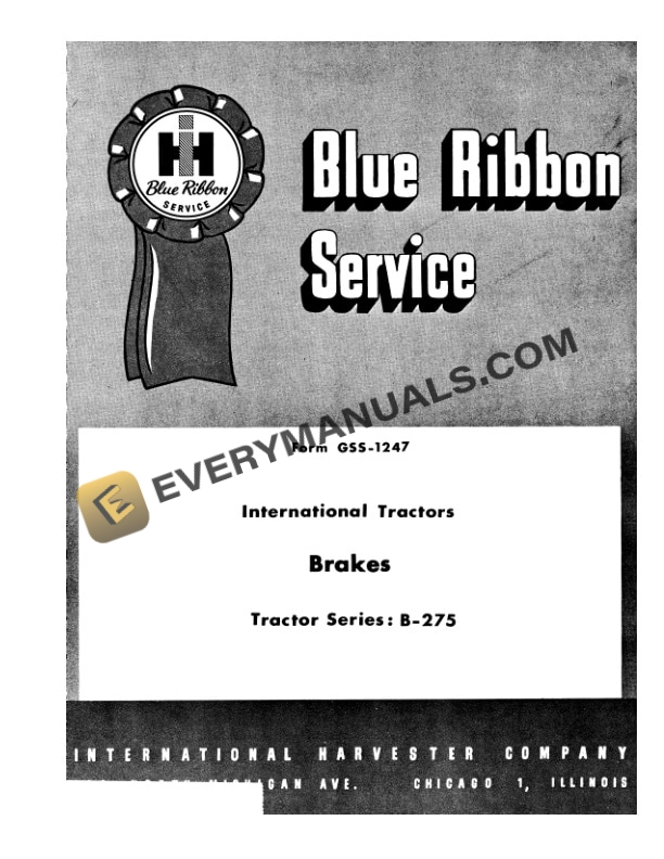 Case B275 Tractor Brake Service Manual GSS-1247-2