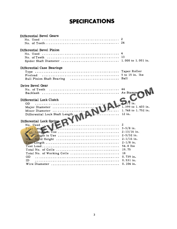 Case B275 Tractor Differential Service Manual GSS-1240-2