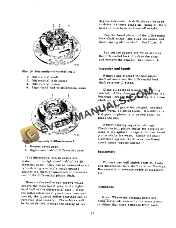 Case B275 Tractor Differential Service Manual GSS-1240-5