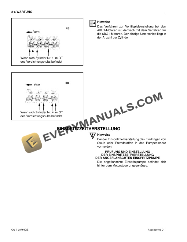 Case BB-4BG1T, BB-6BG1T Isuzu Engine Maintenance Instruction 7-28760GE-2