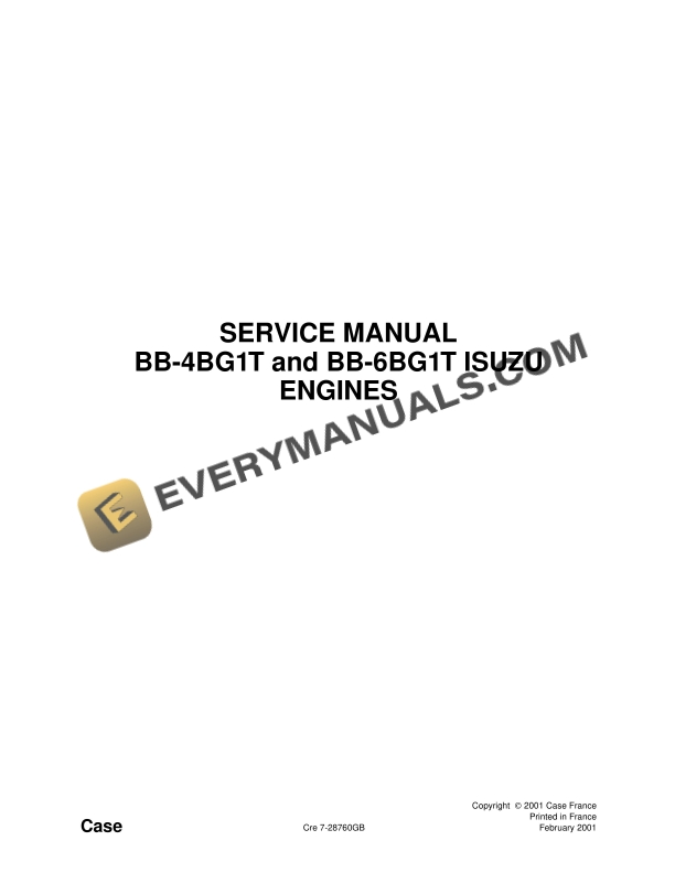 Case BB-4BG1T, BB-6BG1T Isuzu Engine Service Manual 7-28760GB PDF