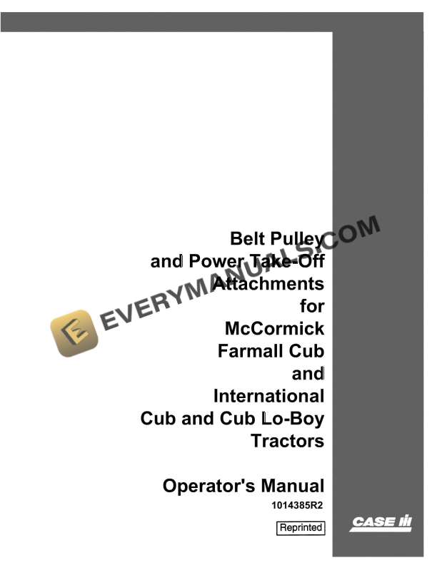 case belt pulley and power take off attachments for mccormick farmall cub and international cub and cub lo operator manual 1014385r2 1