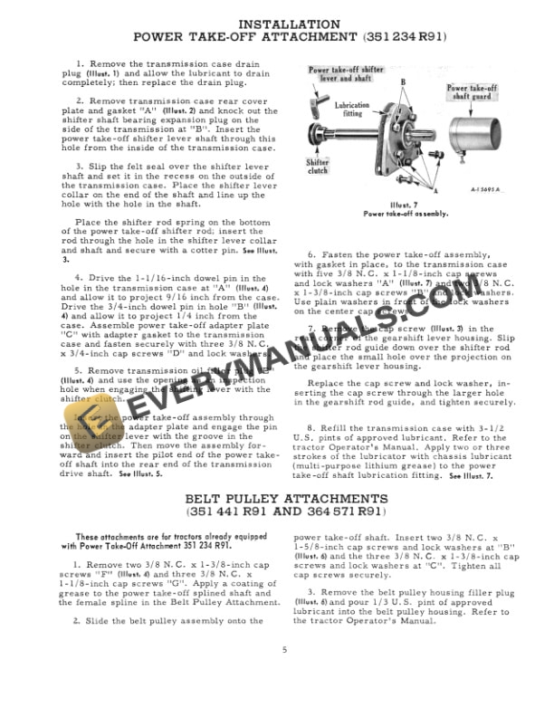 Case Belt Pulley and Power Take-Off Attachments for McCormick Farmall Cub and International Cub and Cub Lo Operator Manual 1014385R2-4