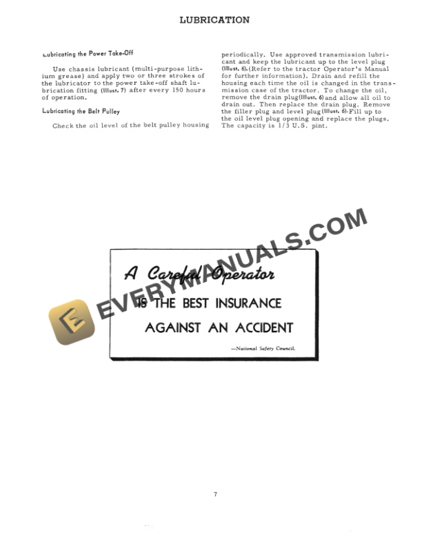 Case Belt Pulley and Power Take-Off Attachments for McCormick Farmall Cub and International Cub and Cub Lo Operator Manual 1014385R2-5