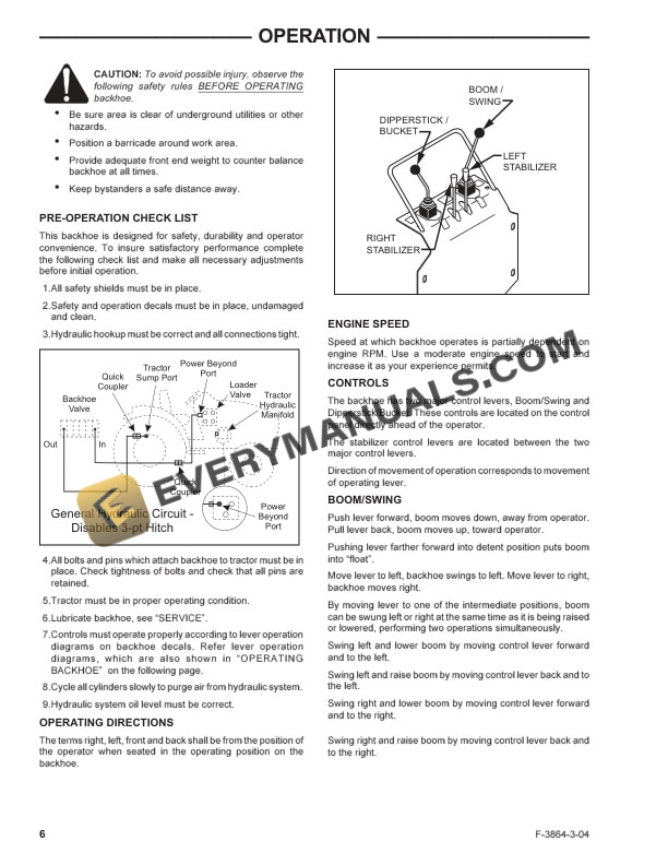Case BHX172 Backhoe for D and DX Series Tractor Operator Manual 87042340-2