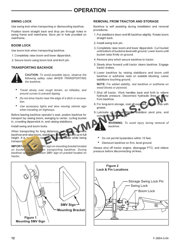 Case BHX172 Backhoe for D and DX Series Tractor Operator Manual 87042340-3