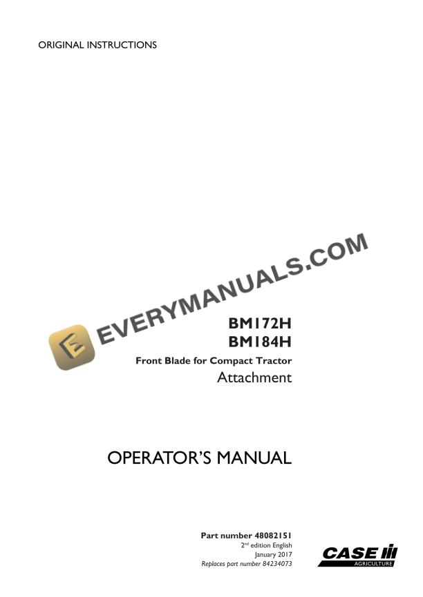 case bm172h bm184h front blade for compact tractor attachment operator manual 48082151 1