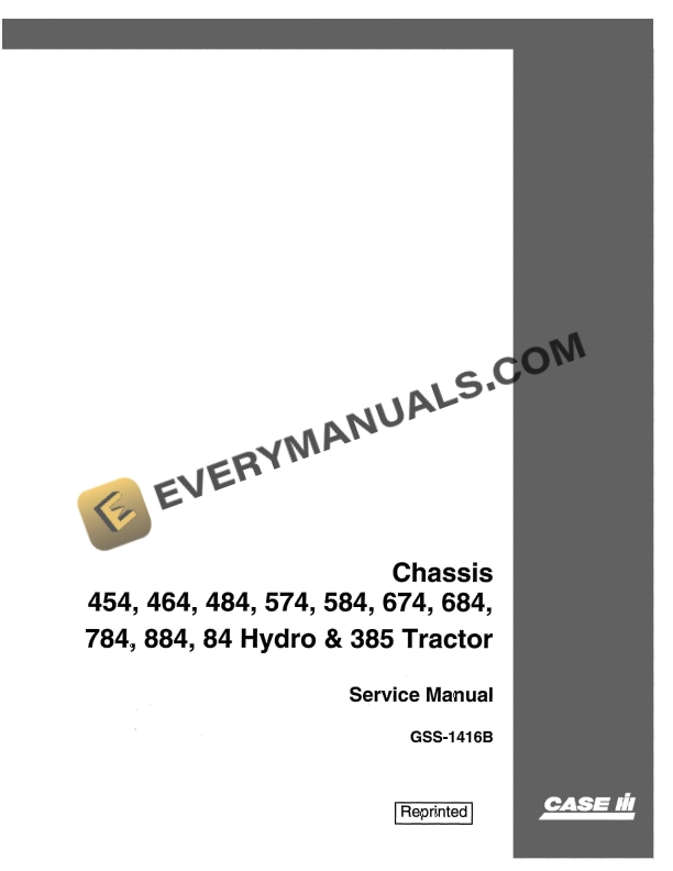 case chassis 454 464 484 574 584 674 684 784 884 84 hydro 385 tractor service manual gss 1416b 1