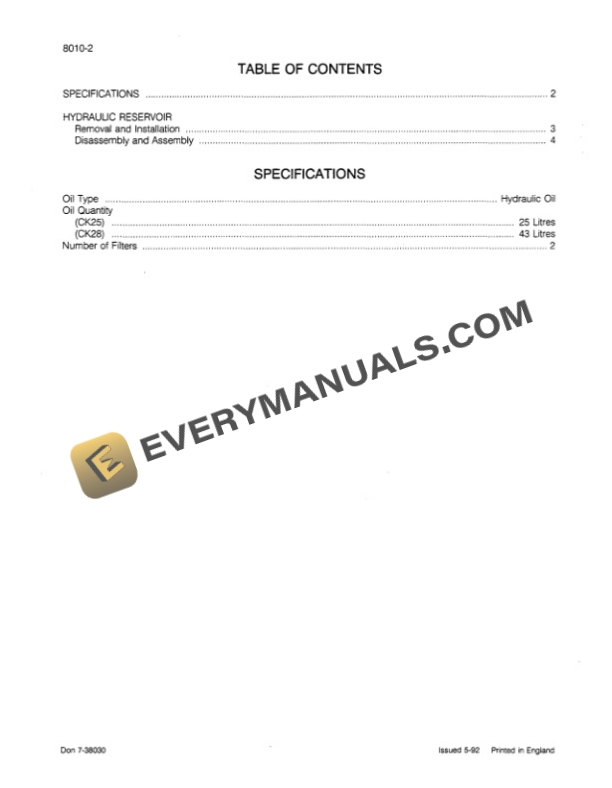 Case CK25, CK28 Crawler Excavator Service Manual 7-37912GB-4