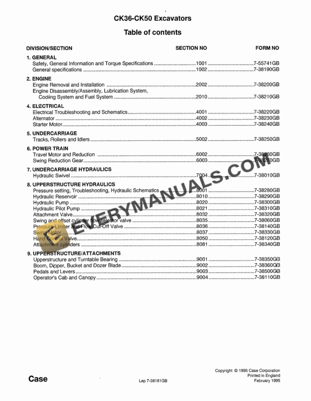 case ck36 ck50 excavator service manual 7 38181gb 1