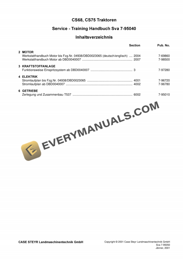 Case CS68, CS75 Tractor Service Training Manual 7-95040 DE PDF