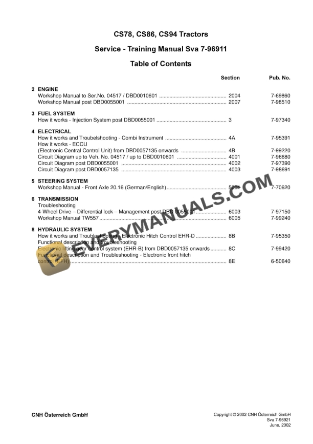 case cs78 cs86 cs94 tractor service training manual 7 96911 1