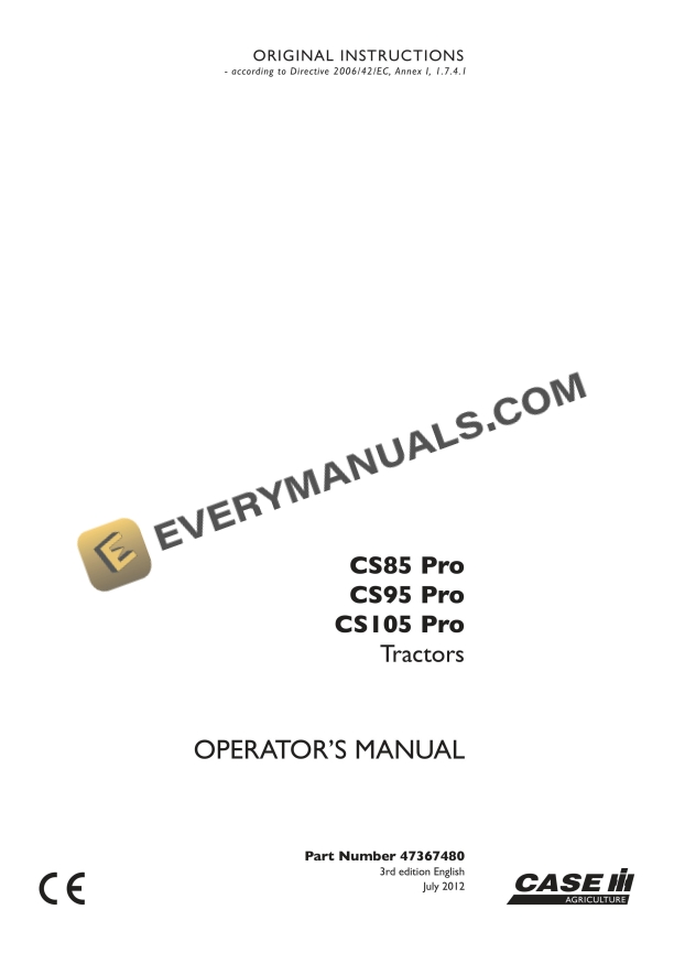 case cs85 pro cs95 pro cs105 pro tractor operator manual 47367480 1