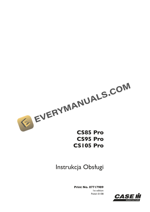 Case CS85 Pro, CS95 Pro, CS105 Pro Tractor User Manual 87717989 PL PDF