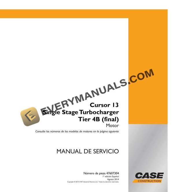 case cursor 13 single stage turbocharger tier 4b final motor service manual 47607304 es 1