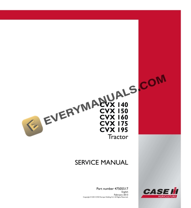 case cvx 140 cvx 150 cvx 160 cvx 175 cvx 195 tractor service manual 47505517 1