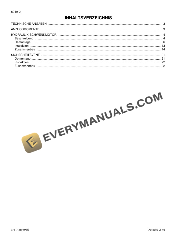 Case CX130 Crawler Excavator Service Manual 7-28143GE-5