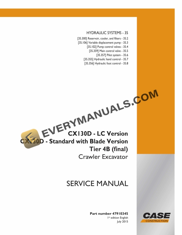 case cx130d lc version cx130d standard with blade version tier 4b final crawler excavator service manual 47910345 1