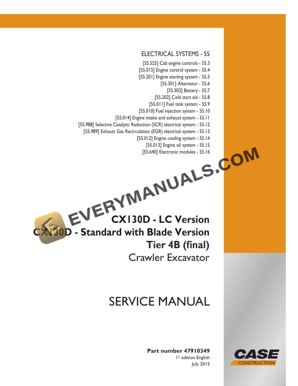 case cx130d lc version cx130d standard with blade version tier 4b final crawler excavator service manual 47910349 1