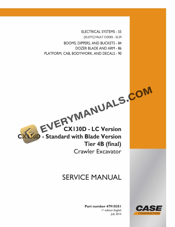 case cx130d lc version cx130d standard with blade version tier 4b final crawler excavator service manual 47910351 1