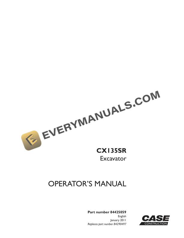 Case CX135SR Excavator Operator Manual 84425059 PDF