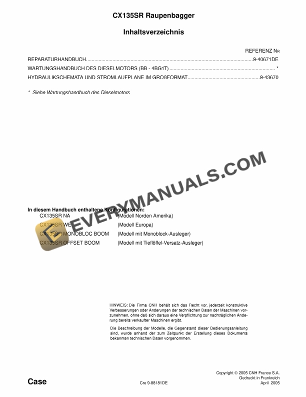 case cx135sr excavator service manual 9 88181 de 1