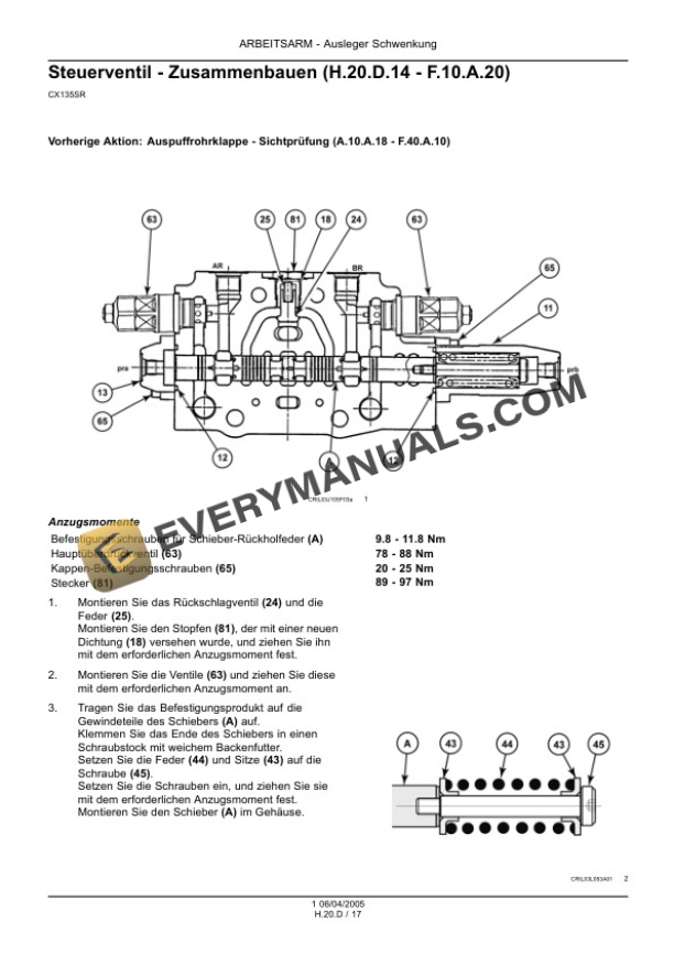Case CX135SR Excavator Service Manual 9-88181 DE-5