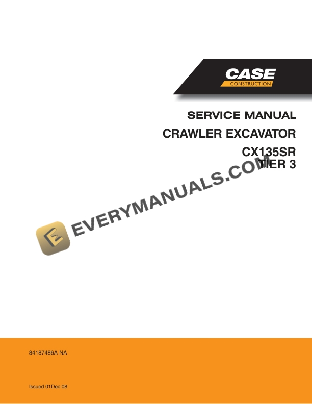 case cx135sr tier 3 crawler excavator service manual 84187486a na 1