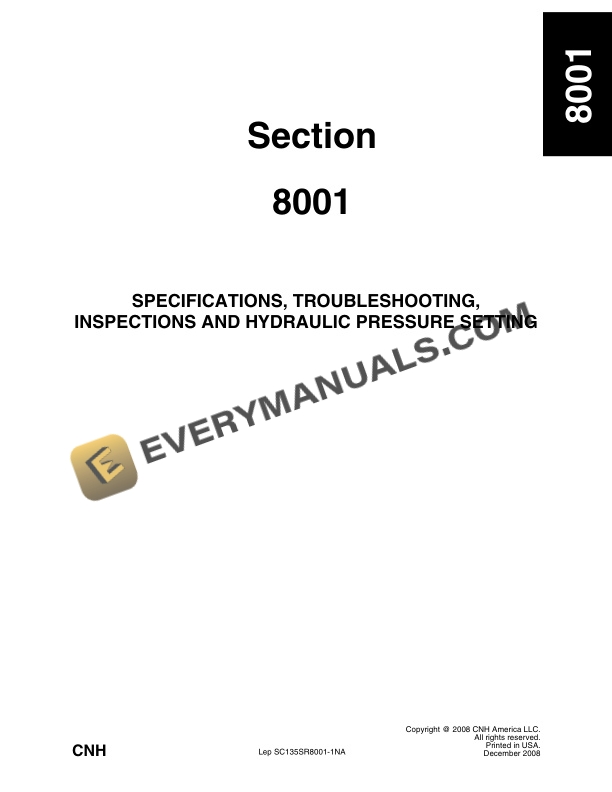 Case CX135SR Tier 3 Crawler Excavator Service Manual 84187486A NA-3