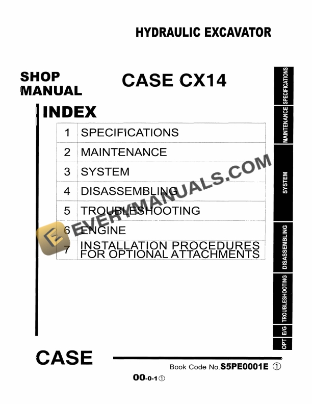 case cx14 hydraulic excavator shop manual 6 49190 1